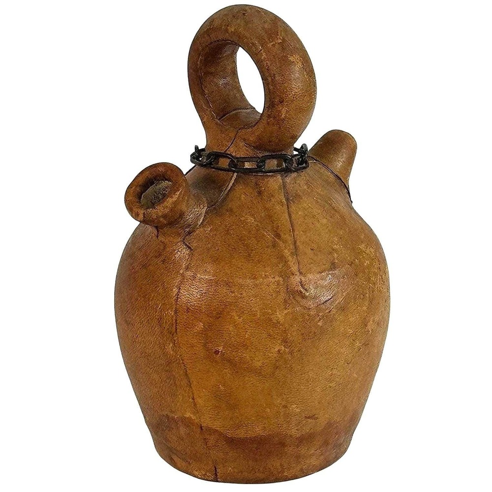 Vintage Raymon Spain Leather Wrapped Ceramic Costrel Pilgrim Flask Jug 8.5" - Picture 2 of 8